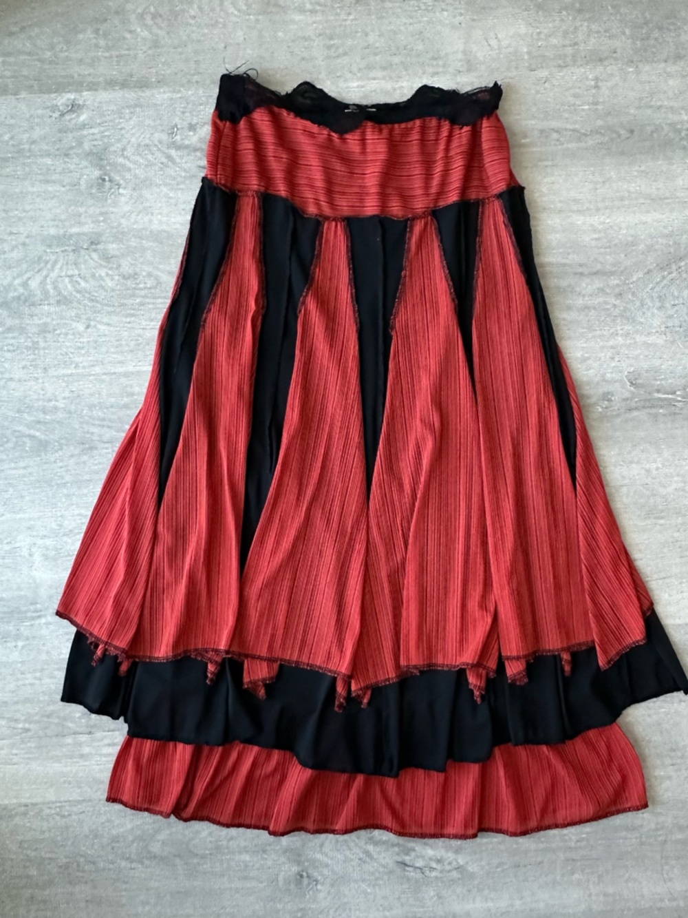 Vintage 90s Whimsigoth Orange and black maxi dress USA lace trim